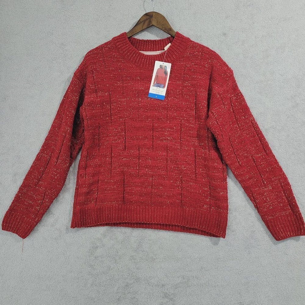 NEW Weatherproof Vintage Womens L Textured Knit Sweater Crew neck Shimmer// 26CT
